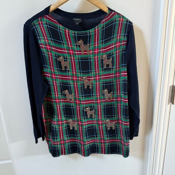 Talbots Merino Wool Tartan Plaid Rhinestone Embellished Scottish Terrier Dog XL - Picture 3 of 10